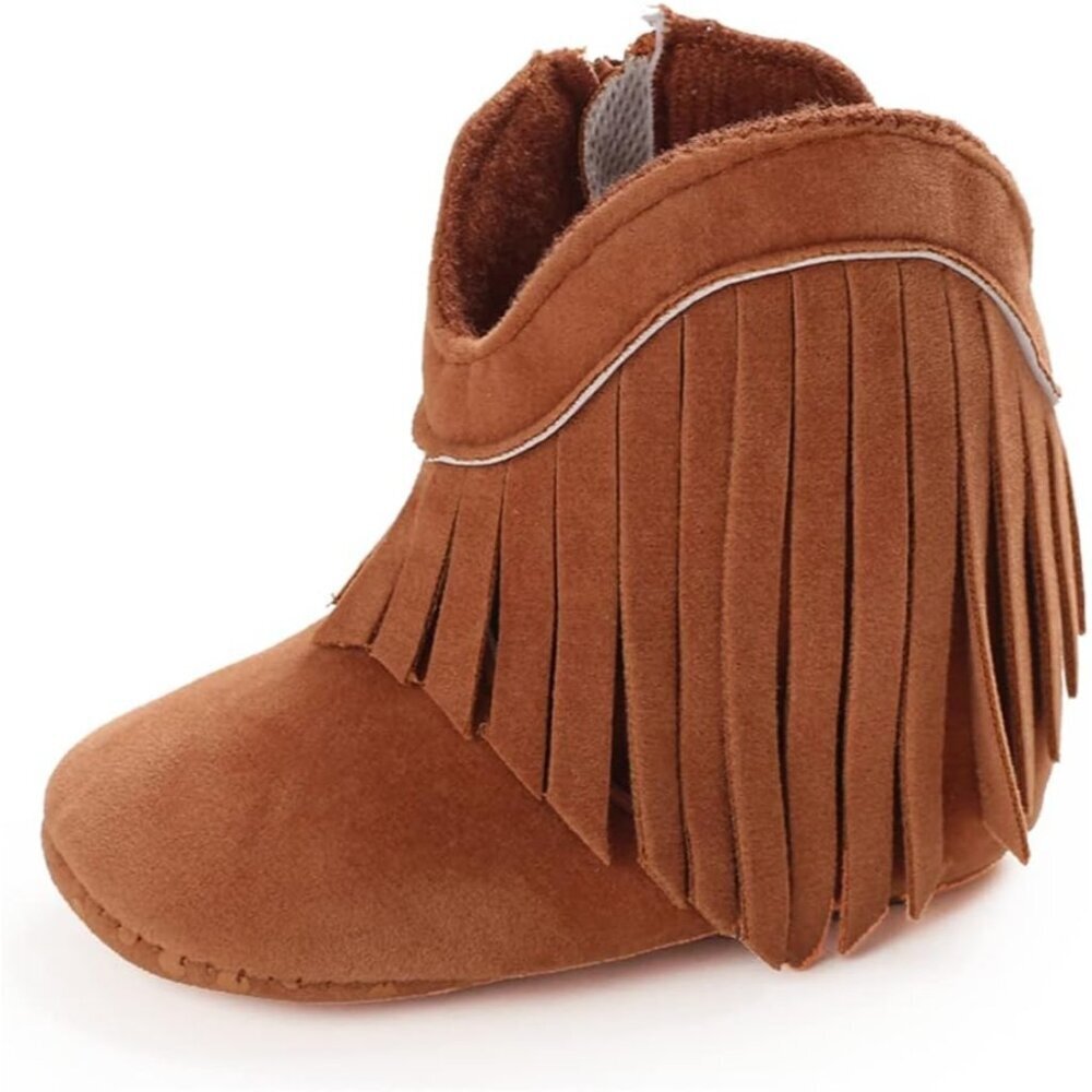 🆕 Meckior Mid Calf Warm Boots Women Brown Fleece Anti-Slip Soft Sole Crib Shoes
